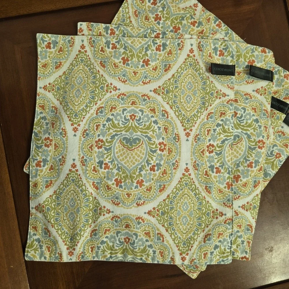 Cynthia Rowley Placemats Spring Multicolor Floral 100% Cotton Cottagecore Set 4‎